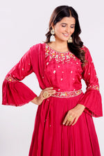 Load image into Gallery viewer, Cheery Red Color Hand Work Floor Length Readymade Gown