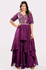 Load image into Gallery viewer, Purple Wine Readymade Drape Style Gown