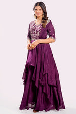 Load image into Gallery viewer, Purple Wine Readymade Drape Style Gown