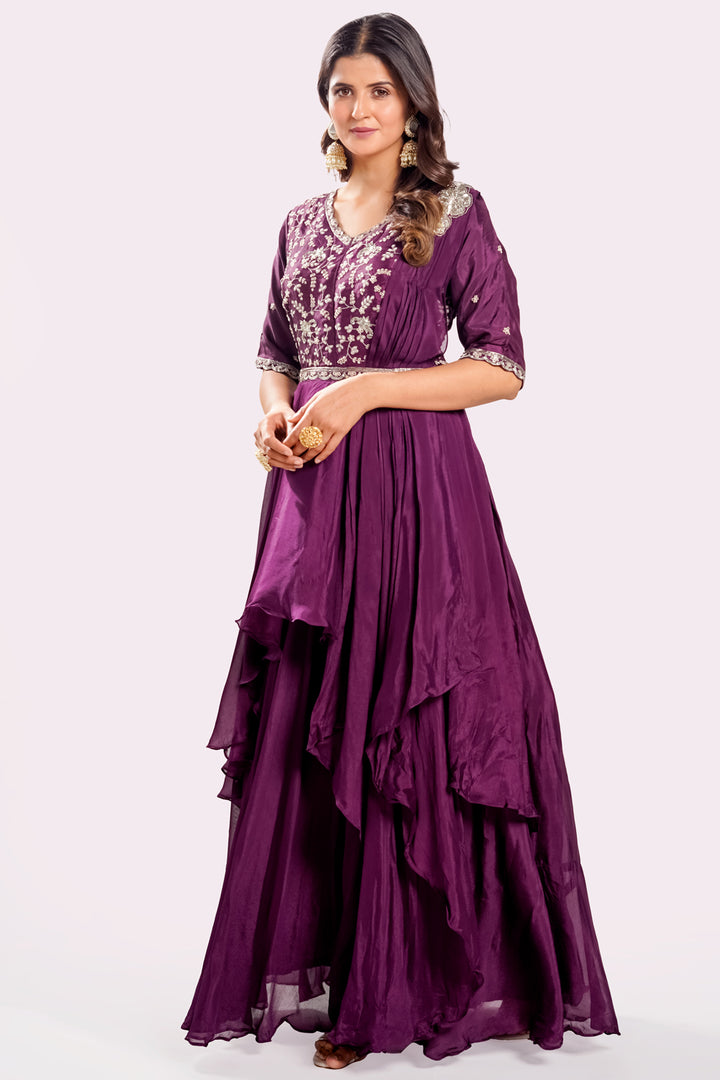 Purple Wine Readymade Drape Style Gown