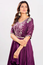 Load image into Gallery viewer, Purple Wine Readymade Drape Style Gown