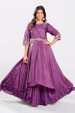 Load image into Gallery viewer, Chinon Fabric Pearl And Zardoshi Work Readymade Gown With Waist Belt