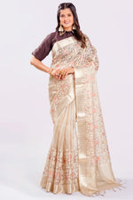 Load image into Gallery viewer, Beige Color Tissue Fabric Resham Work All Over Readymade Saree