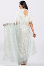 Load image into Gallery viewer, Passtle Blue Organza Fabric Pearl And Sequence Work Saree