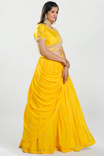Load image into Gallery viewer, Drape Style Hand Knot Pearl Border Work Readymade Lehenga Choli