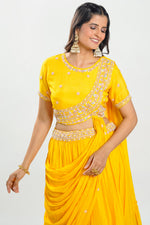 Load image into Gallery viewer, Drape Style Hand Knot Pearl Border Work Readymade Lehenga Choli