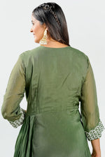Load image into Gallery viewer, Mahendi Green Pearl Work Drape Style Readymade Gown