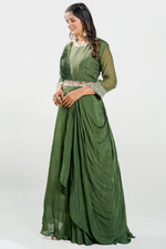 Load image into Gallery viewer, Mahendi Green Pearl Work Drape Style Readymade Gown