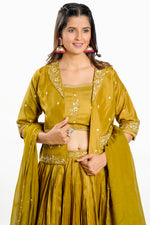 Load image into Gallery viewer, Olive Color Silk Fabric Hand Work Indo Western Lehenga With Jacket