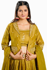 Load image into Gallery viewer, Olive Color Silk Fabric Hand Work Indo Western Lehenga With Jacket