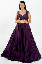 Load image into Gallery viewer, Purple Wine Color Sequence Work Indo Western Lehenga