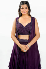 Load image into Gallery viewer, Purple Wine Color Sequence Work Indo Western Lehenga