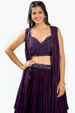 Load image into Gallery viewer, Purple Wine Color Sequence Work Indo Western Lehenga