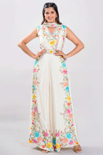 Load image into Gallery viewer, White Color Silk Fabric Jumpsuit With Bow Neck Dupatta