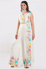 Load image into Gallery viewer, White Color Silk Fabric Jumpsuit With Bow Neck Dupatta