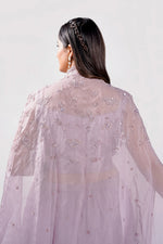 Load image into Gallery viewer, Lavender Color Hand Work Cape Style Cocktail Outfit