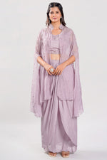 Load image into Gallery viewer, Lavender Color Hand Work Cape Style Cocktail Outfit