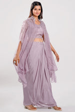 Load image into Gallery viewer, Lavender Color Hand Work Cape Style Cocktail Outfit