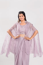 Load image into Gallery viewer, Lavender Color Hand Work Cape Style Cocktail Outfit