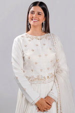 Load image into Gallery viewer, Satin Fabric White Readymade Poshak Top With Pleated Lehenga And Dupatta