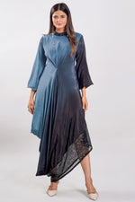 Load image into Gallery viewer, Satin Silk Blue Shaded Sequence Work Readymade Cowl Dress