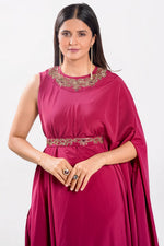 Load image into Gallery viewer, Rani Crepe Satin Fabric Indo Western Cowl Dress With Belt