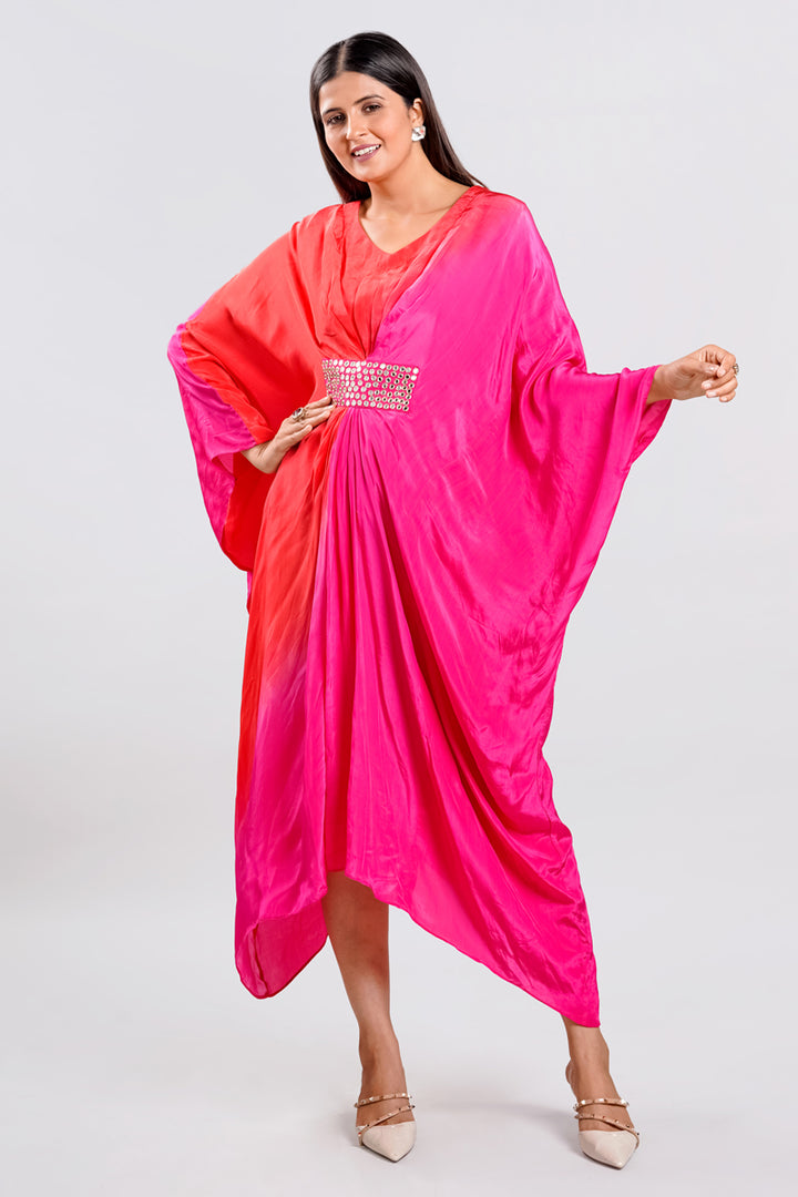 Rani Color Satin Crepe Mirror Work Embellishments Cowl Dress