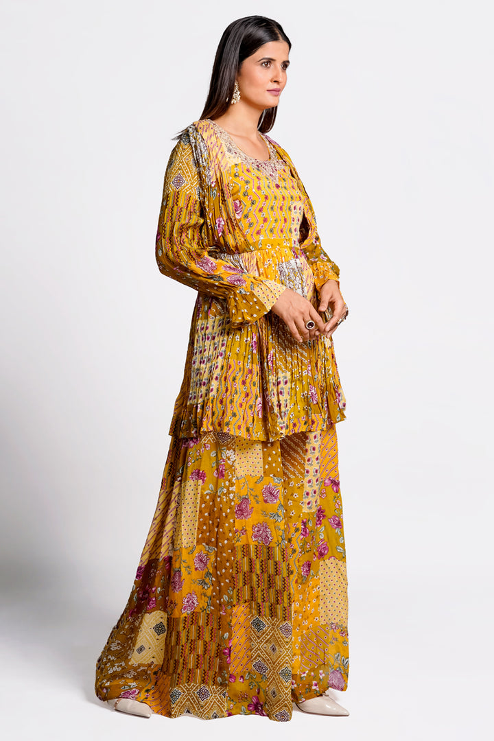 Brown Color Paplum Georgette Zardosi Goti Patta Indo Western Palazzo Suit