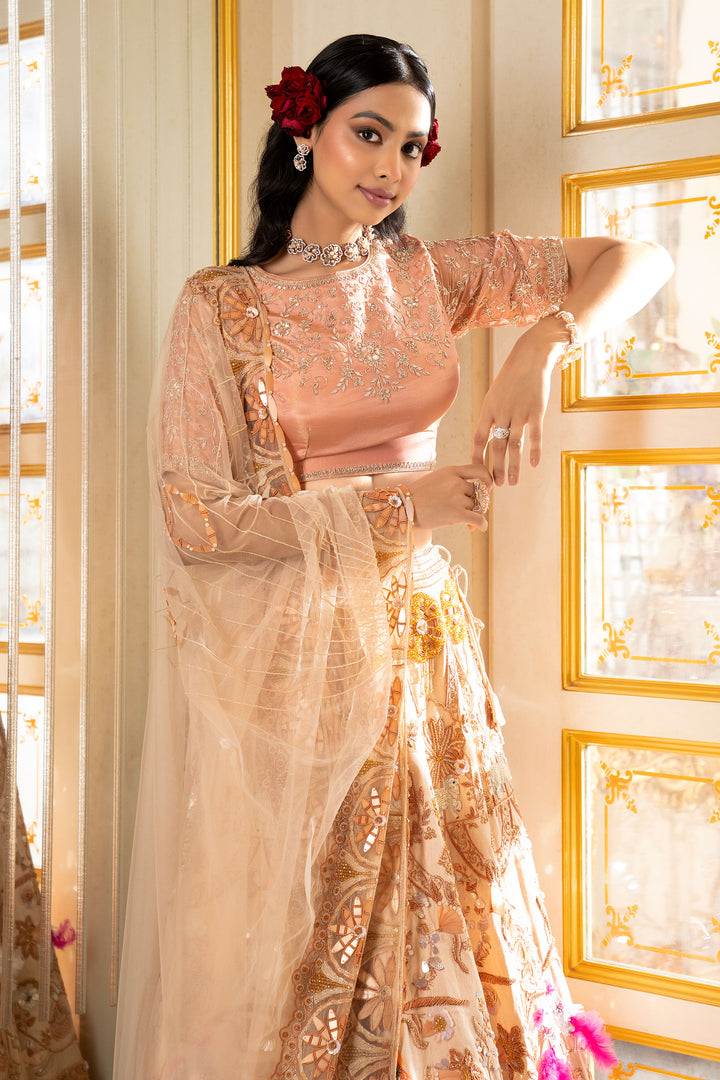 Pure Silk Crop Top Mono Work Lehenga With Dupatta