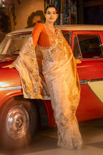 Load image into Gallery viewer, Wedding Wear Hand French Knot Zardozi Work Pure Tissue Saree With Designer Blouse