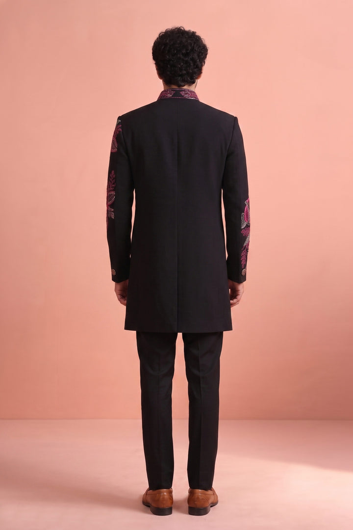 Fancy Fabric Wedding Wear Black Trendy Readymade Indo Western Suit For Men