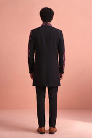 Fancy Fabric Wedding Wear Black Trendy Readymade Indo Western Suit For Men