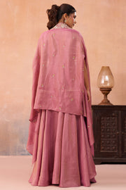 Party Wear Pink Indo Western Crop Top Palazzo Set With Designer Cape