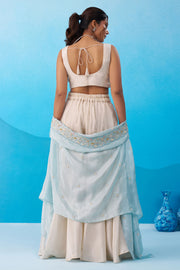 Stylish Viscose Indo Western Crop Top With Flared Cape And Palazzo Set