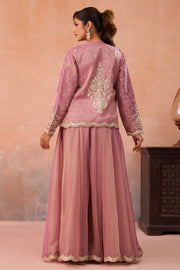 Trendy Tissue Indo Western Crop Top Palazzo Set With Embroidery And Jacket