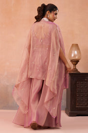 Festive Wear Tissue Indo Western Crop Top Palazzo Set With Embroidered Cape
