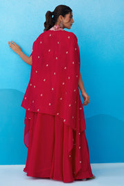 Graceful Crepe Embroidered Indo Western Crop Top With Palazzo And Flared Cape