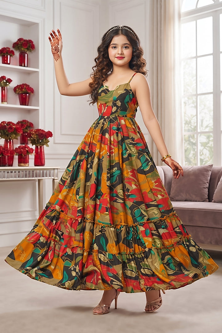Multi Color Rayon Digital Printed Party Wear Kids Gown