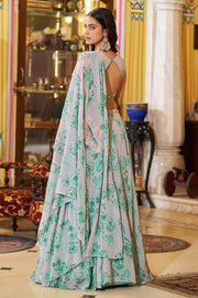 Floral Printed Georgette Readymade Lehenga Choli Cape Style Dupatta