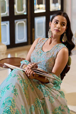 Load image into Gallery viewer, Floral Printed Georgette Readymade Lehenga Choli Cape Style Dupatta
