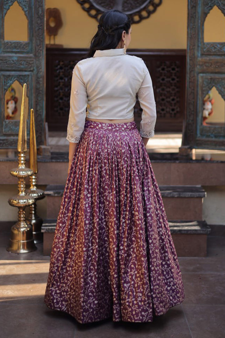 Art Silk Readymade Skirt With Crop Top