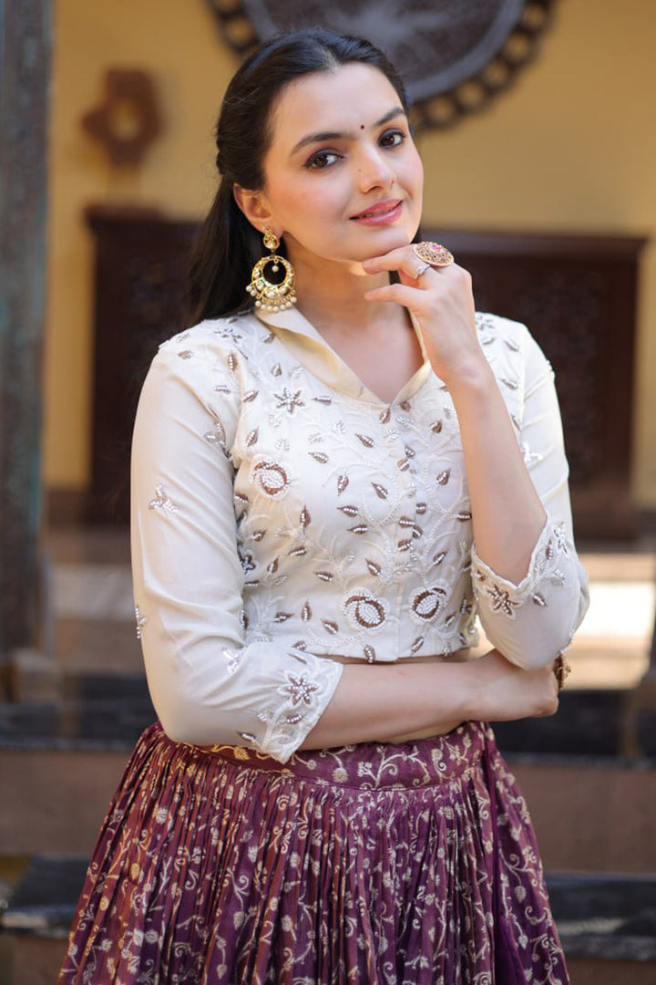 Art Silk Readymade Skirt With Crop Top