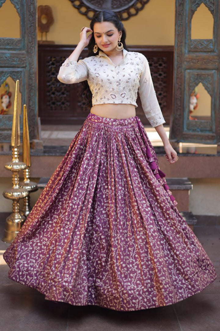 Art Silk Readymade Skirt With Crop Top