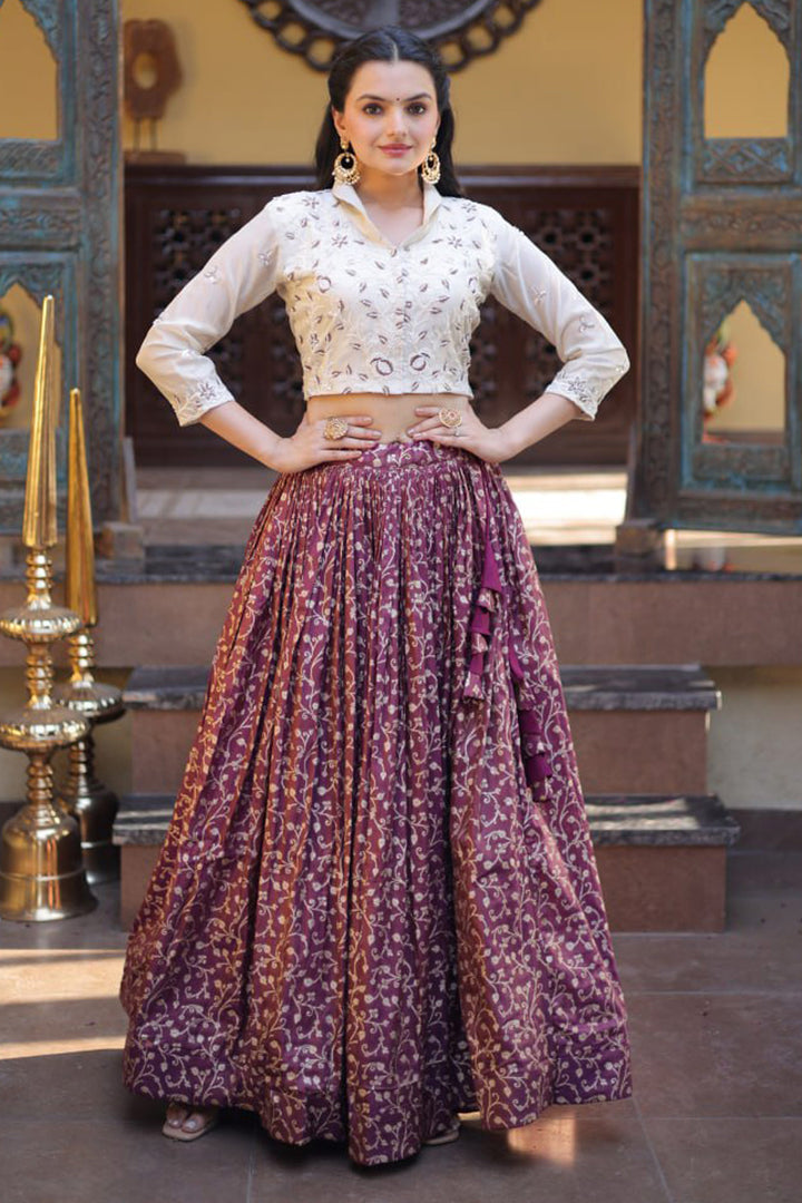 Art Silk Readymade Skirt With Crop Top