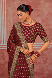 Designer Sequins Work Maroon Silk Saree With Heavy Blouse