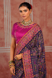 Silk Purple Kachhi Work Saree