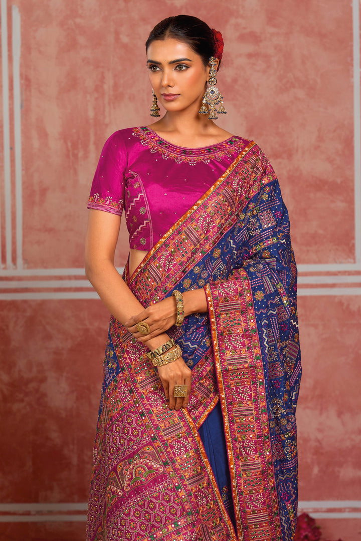 Blush Blue Kachhi Work Designer Saree