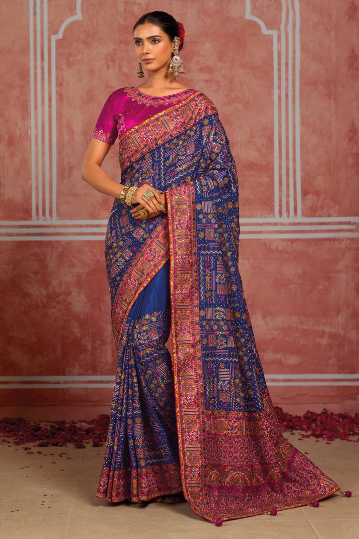 Blush Blue Kachhi Work Designer Saree