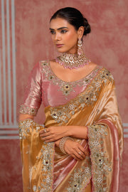 Cutdana Work Silk Peach Designer Saree