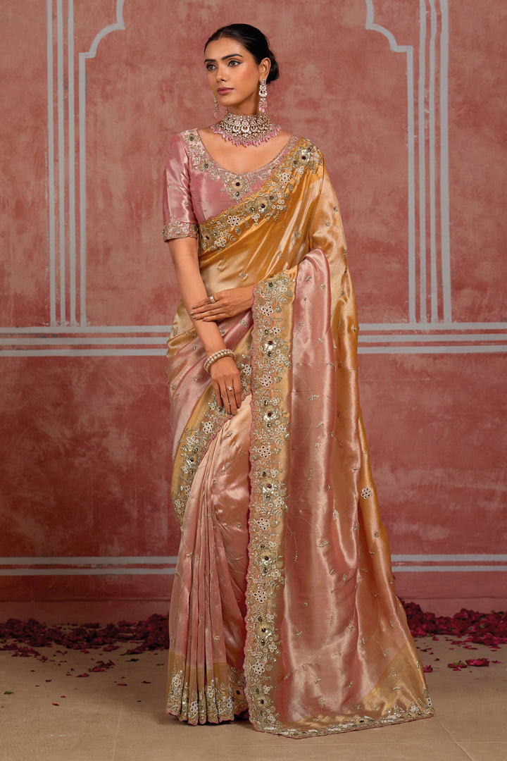 Cutdana Work Silk Peach Designer Saree